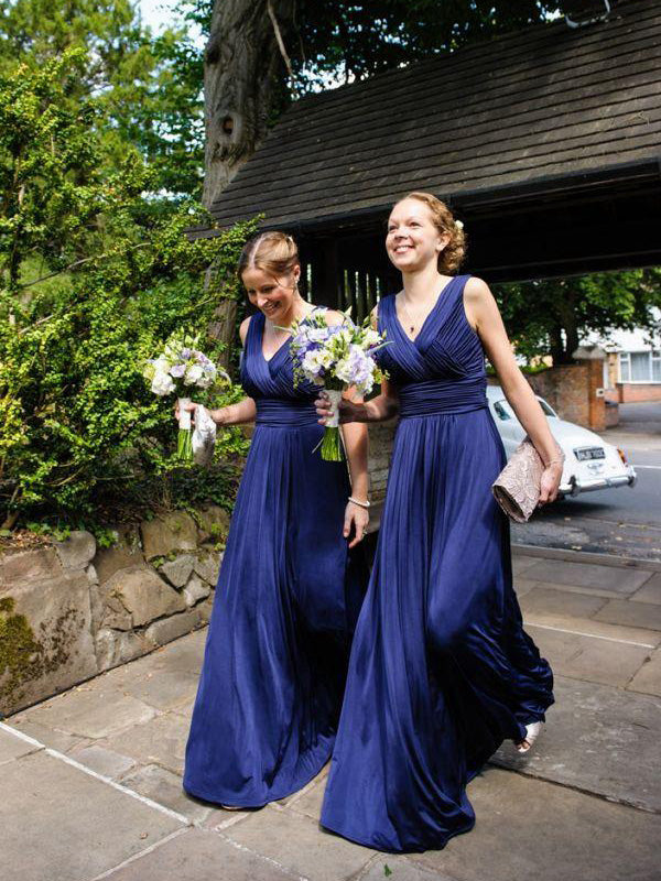 A-Line/Princess V-neck Sleeveless Long With Pleats Chiffon Bridesmaid Dresses for Women