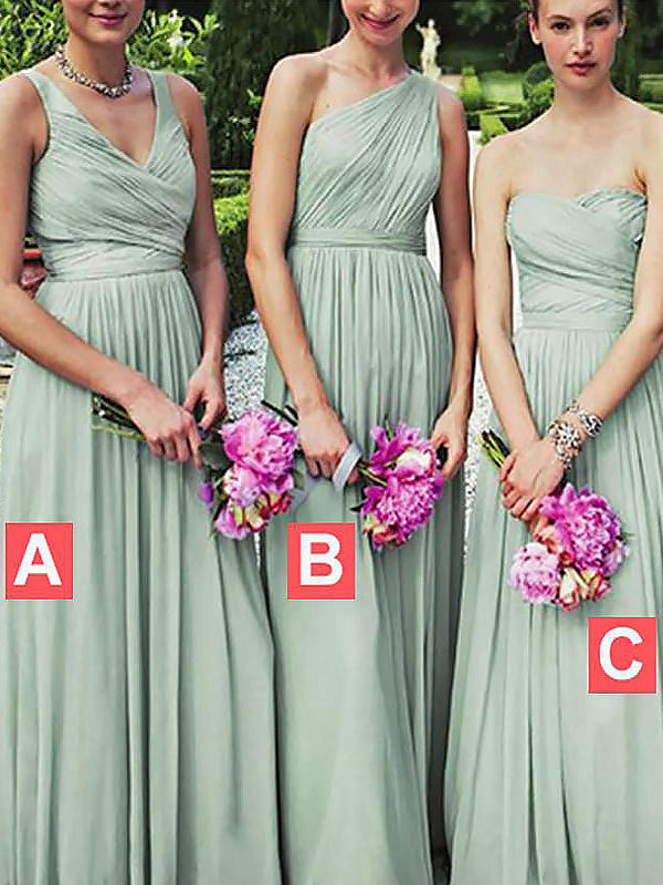 A-Line/Princess Sleeveless Chiffon Long Bridesmaid Dresses for Women