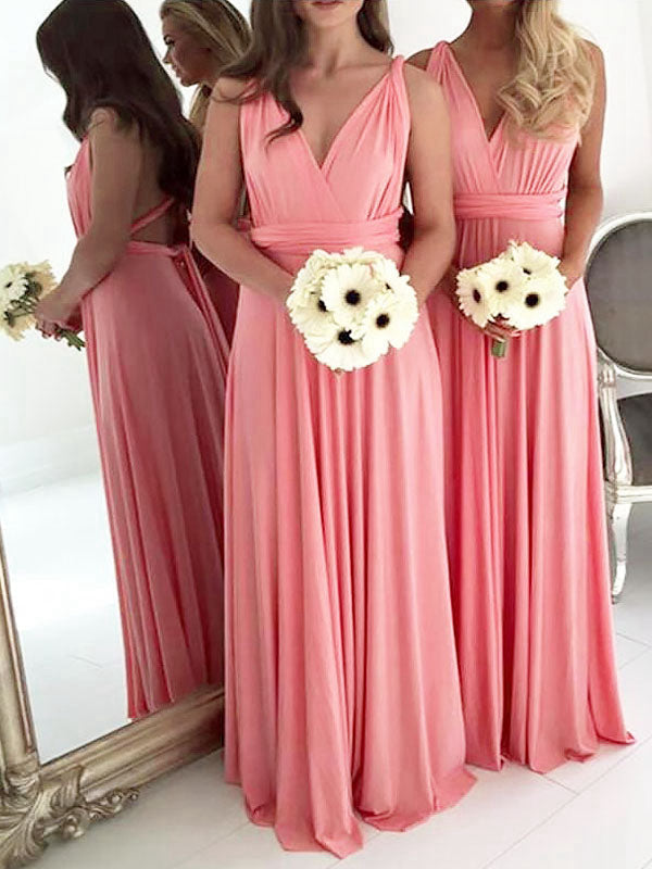 A-Line/Princess V-neck Long Sleeveless Spandex Bridesmaid Dresses for Women