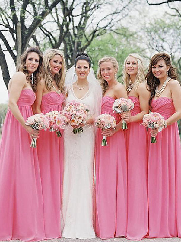 A-Line/Princess Sweetheart Sleeveless Long Chiffon Bridesmaid Dresses for Women