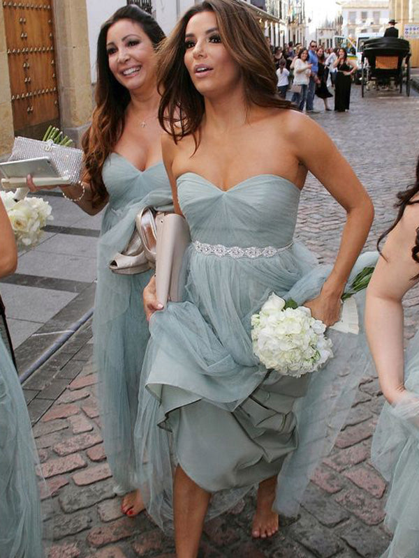 A-Line/Princess Sweetheart Sleeveless Long With Beading Tulle Bridesmaid Dresses for Women