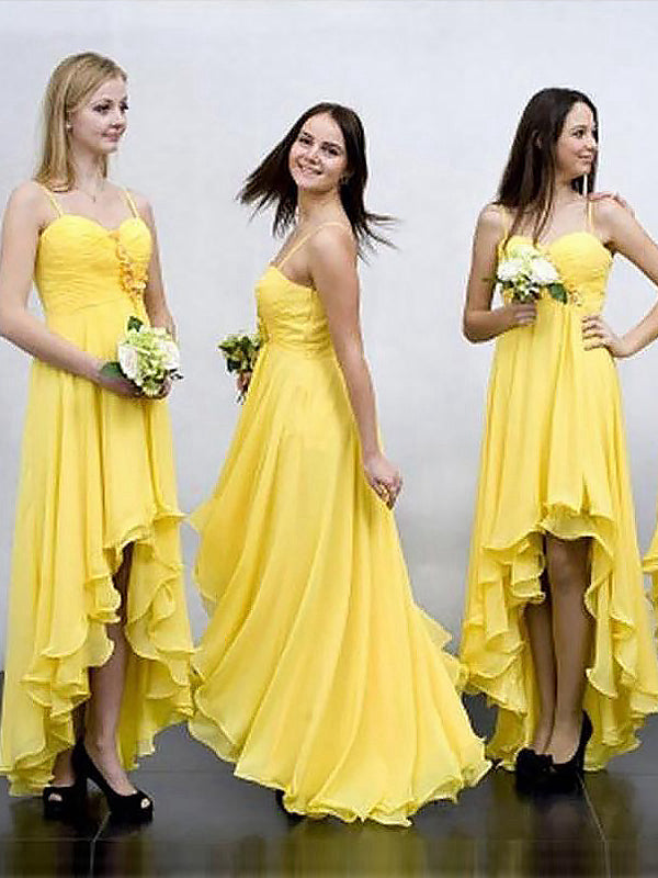 A-Line/Princess Sleeveless Spaghetti Straps Chiffon Asymmetrical Bridesmaid Dresses for Women