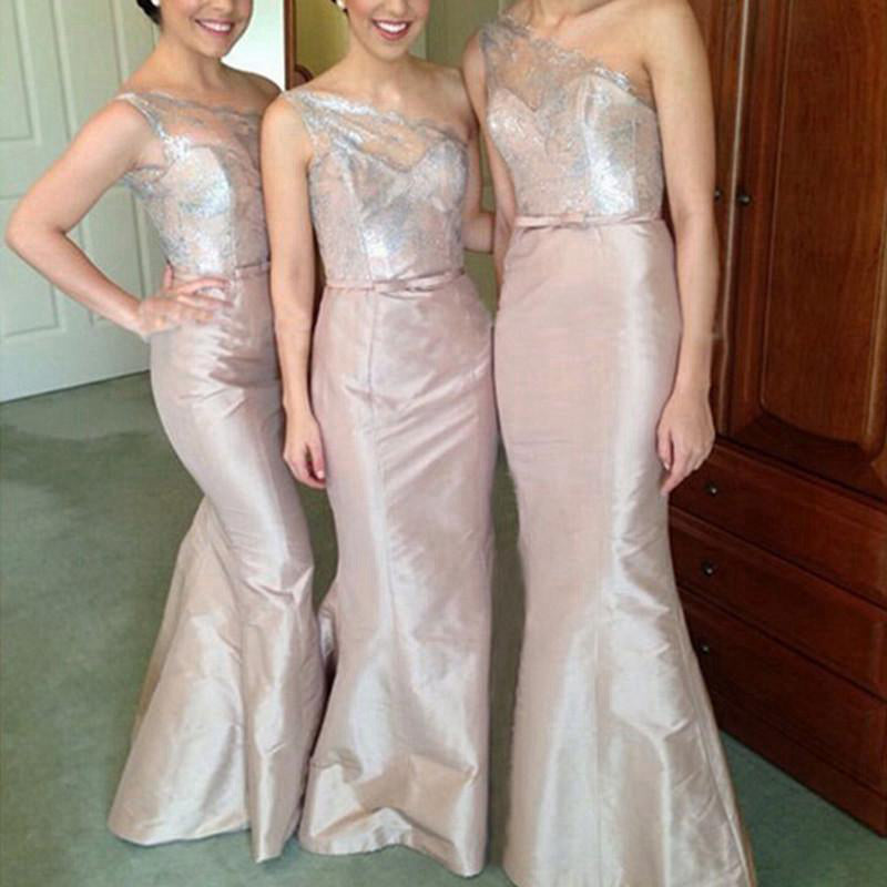 Trumpet/Mermaid One-Shoulder Sleeveless Long Satin Bridesmaid Dresses for Women