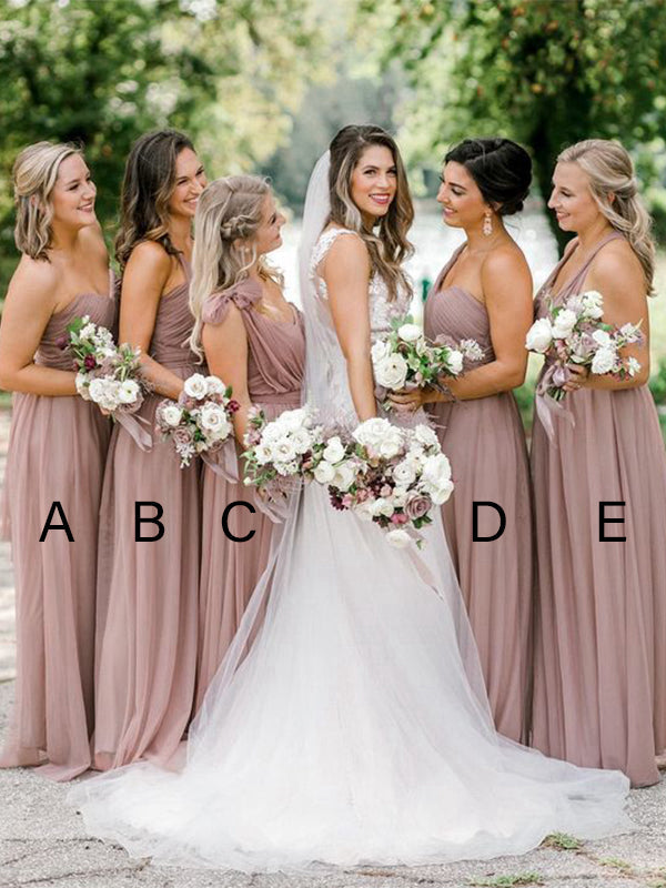 A-Line/Princess Ruffles Straps Sleeveless Long Tulle Bridesmaid Dresses for Women