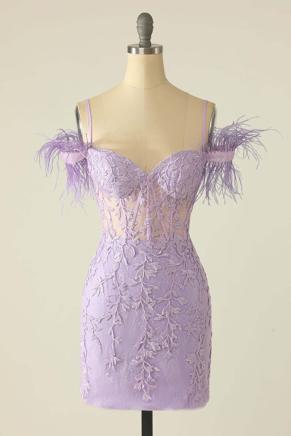 Sheath/Column Spaghetti Straps Off-the-Shoulder Homecoming Dresses with Feathers