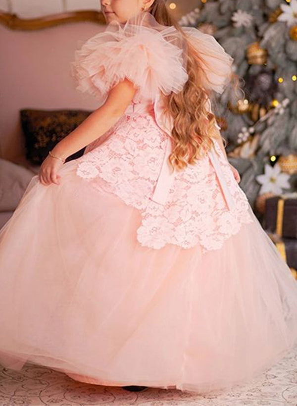 A-Line/Princess Short Sleeves Flower Girl Dresses With Bowknot