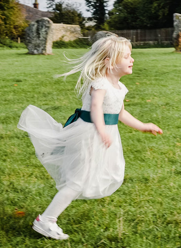 A-Line/Princess Scoop Flower Girl Dresses With Lace