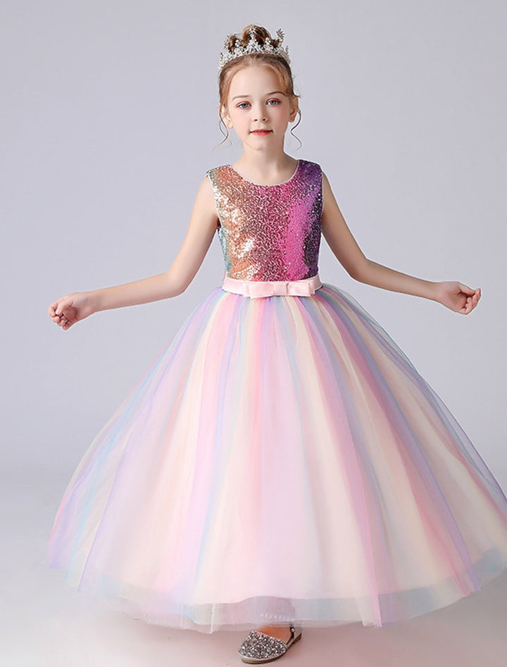 A-Line/Princess Rainbow Unicorn Flower Girl Dresses with Sequins & Belt