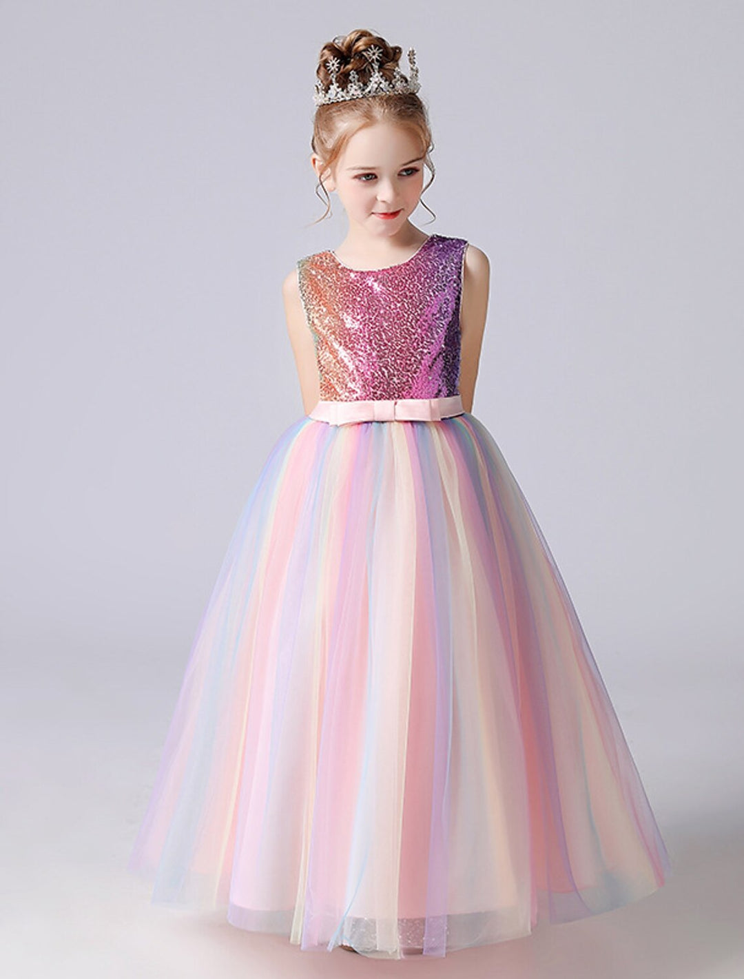 A-Line/Princess Rainbow Unicorn Flower Girl Dresses with Sequins & Belt