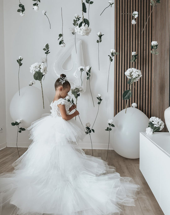 Ball Gown Princess Tulle Flower Girl Dresses with Applique