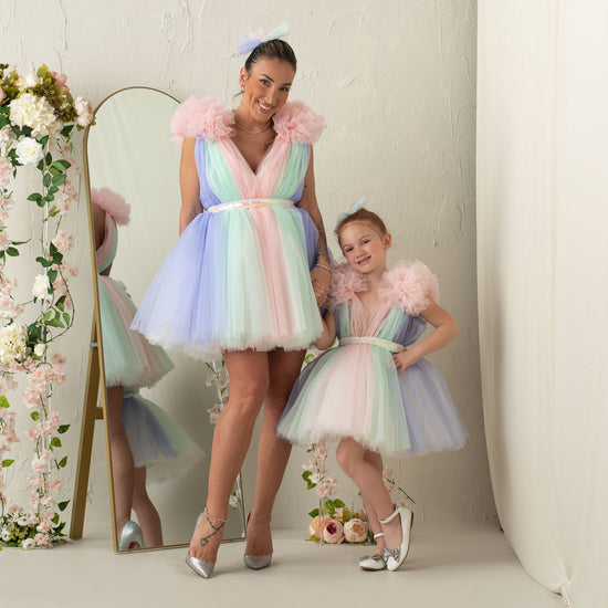 Ball Gown Rainbow Tulle Little Girl Dresses with Ruffles