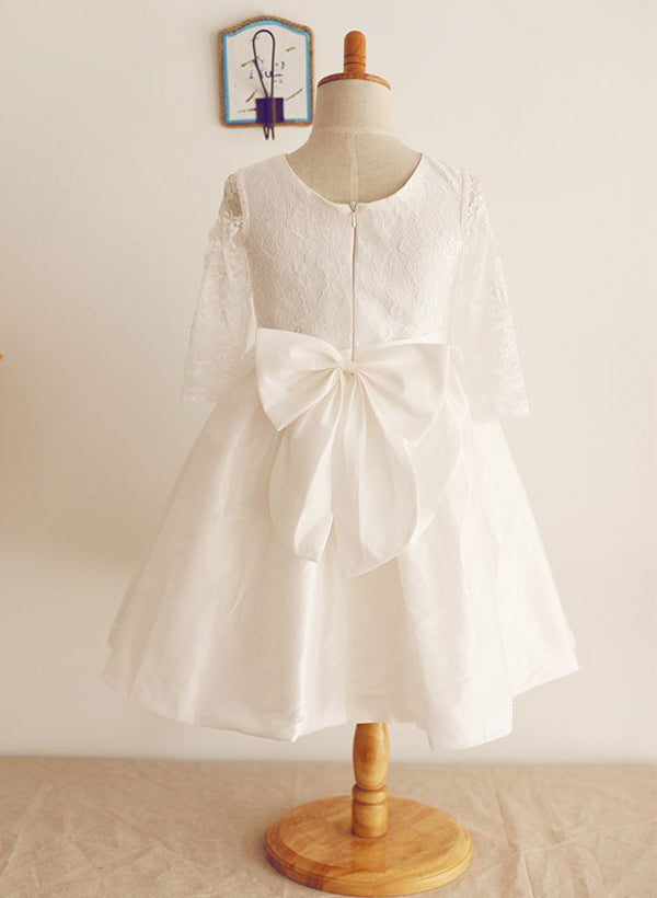 A-Line/Princess Taffeta Flower Girl Dresses With Bowknot