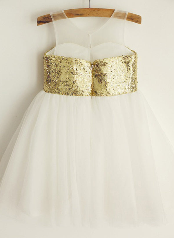 A-Line/Princess Tulle Flower Girl Dresses With Sequins