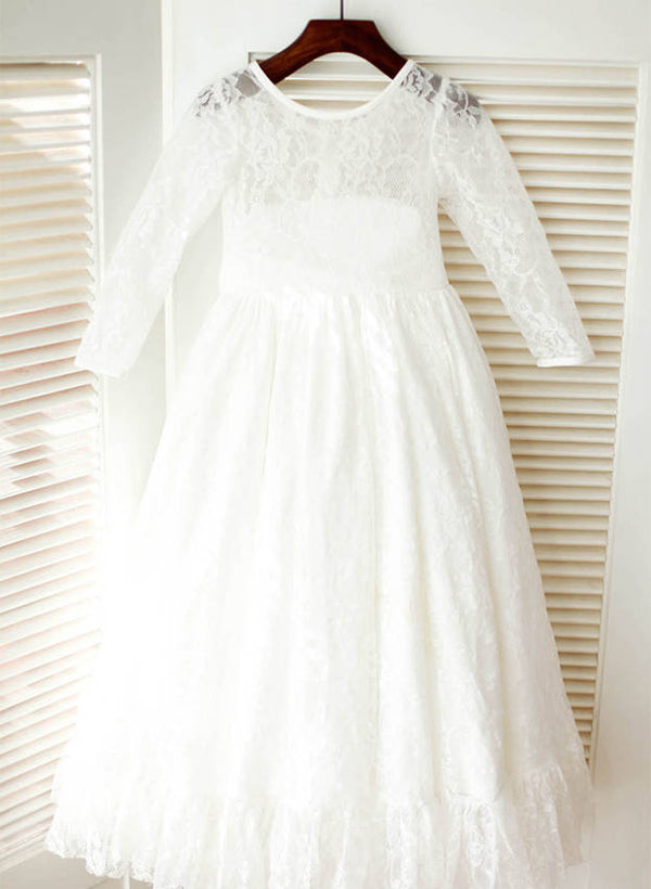 A-Line/Princess Lace Flower Girl Dresses With Sash