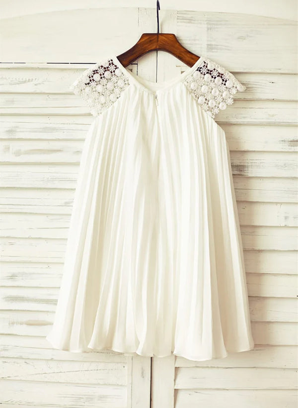 A-Line/Princess Scoop Flower Girl Dresses With Pleated