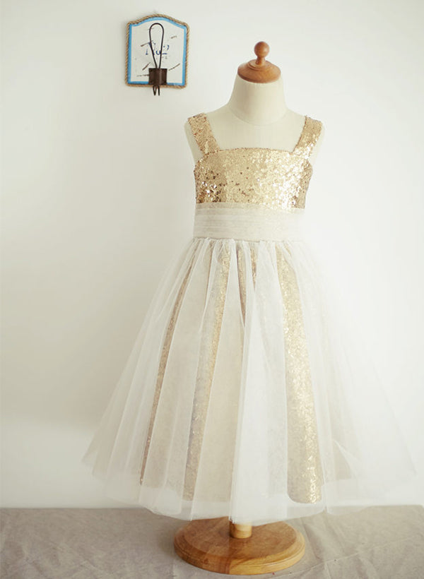 A-Line/Princess Tulle Flower Girl Dresses With Sequins