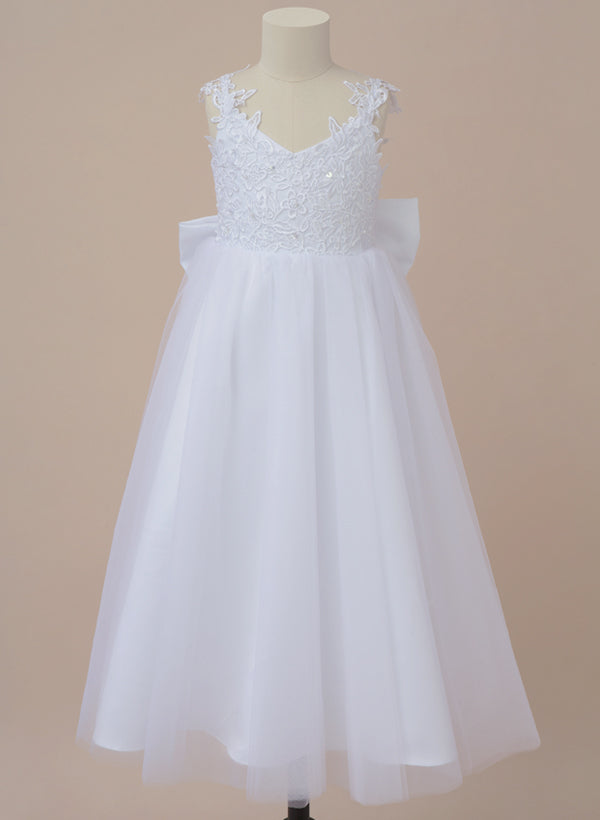 A-Line/Princess V-Neck Flower Girl Dresses With Bowknot