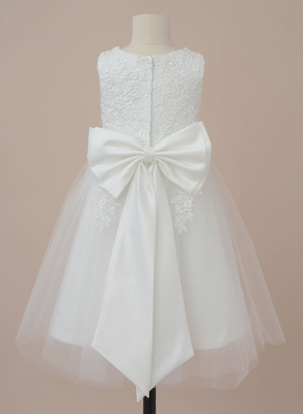 A-Line/Princess Scoop Flower Girl Dresses With Applique