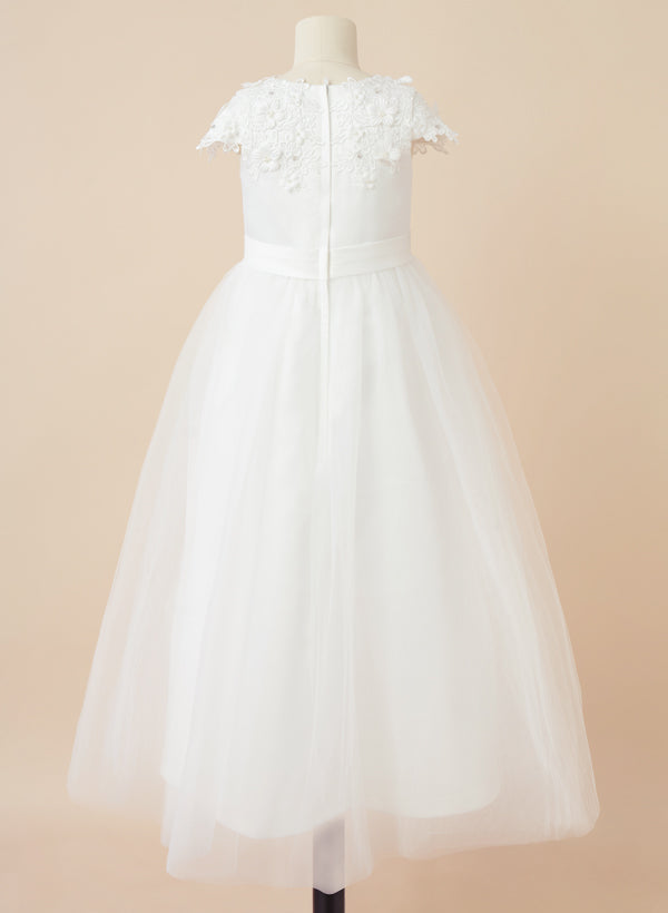 A-Line/Princess Scoop Flower Girl Dresses With Applique