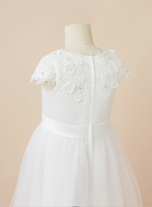 A-Line/Princess Scoop Flower Girl Dresses With Applique