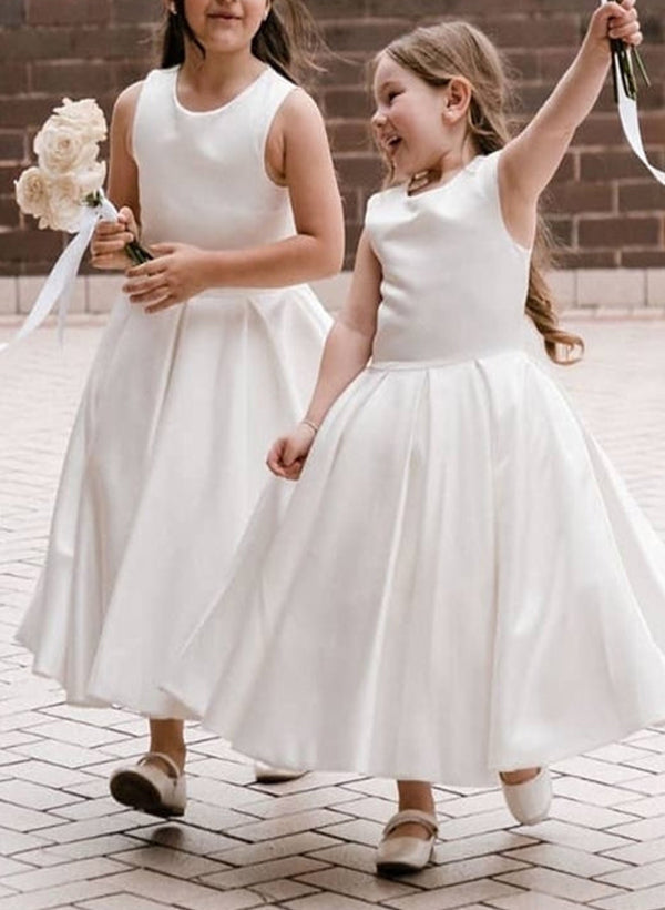 A-Line/Princess Scoop Flower Girl Dresses With Bowknot