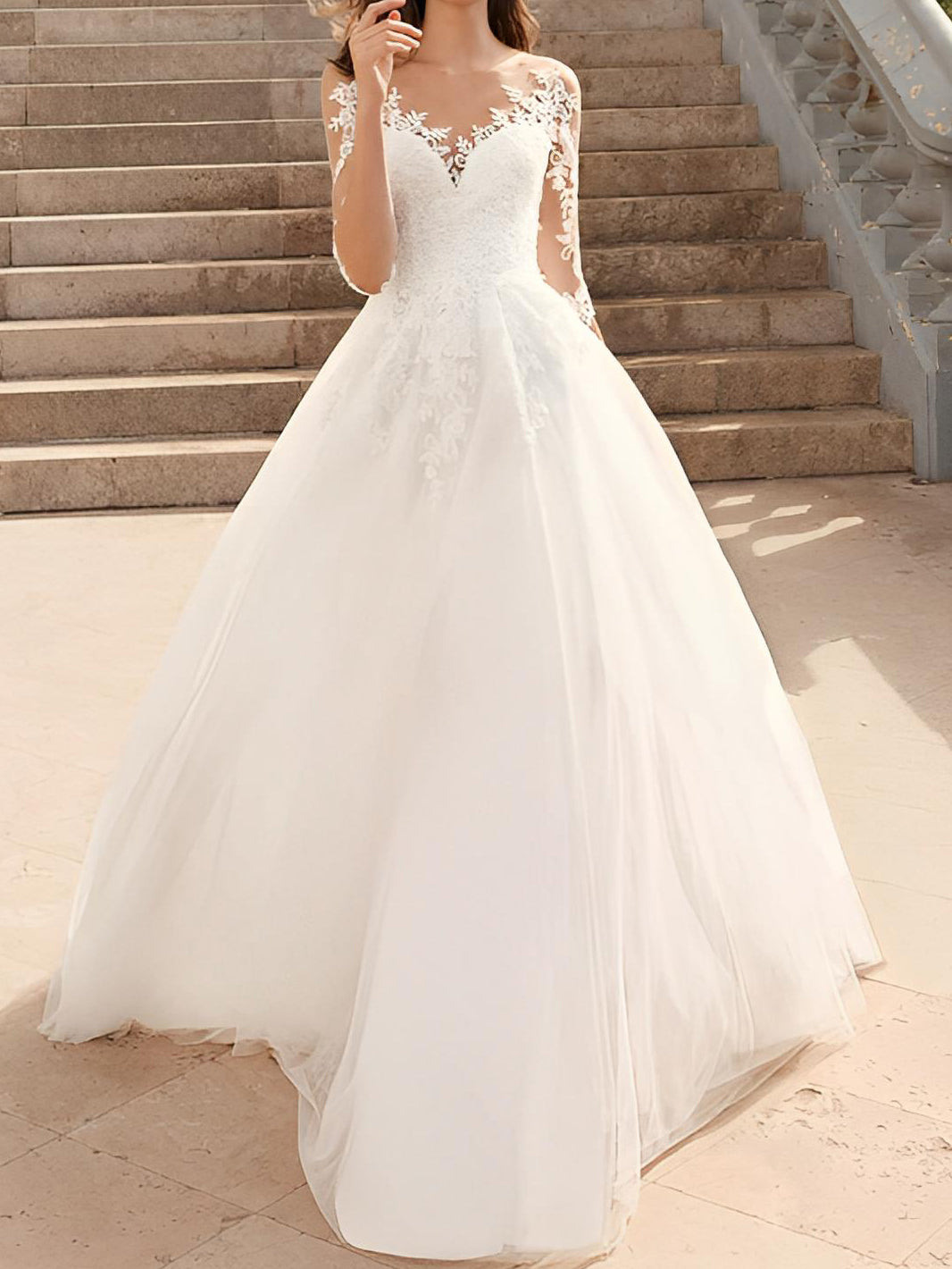 A-Line/Princess Sheer Neck Lace Wedding Dress with Applique