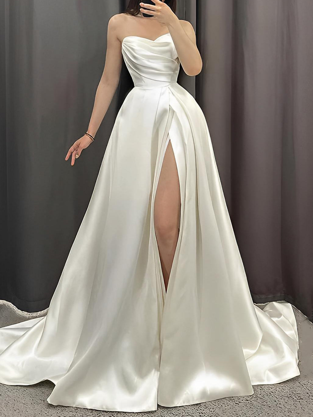 A-Line/Princess Strapless Wedding Dress with Split Side