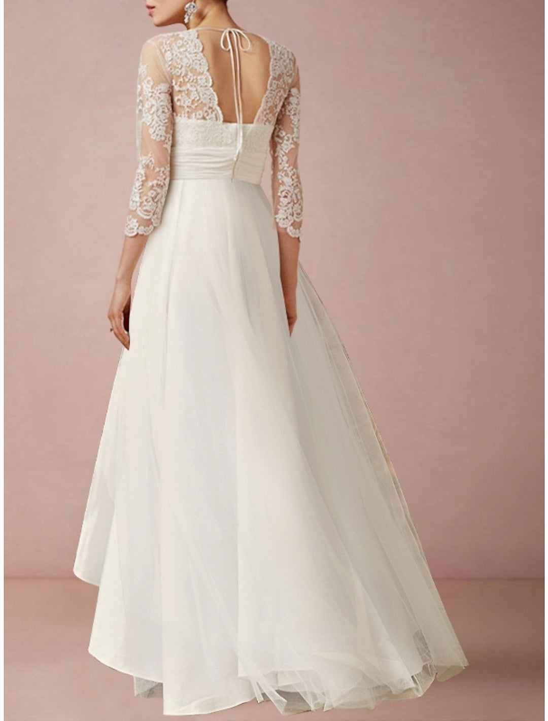 A-Line/Princess V-Neck Asymmetrical Lace Wedding Dress