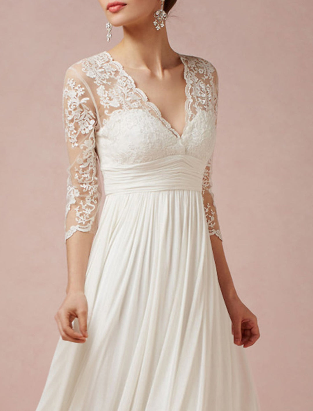 A-Line/Princess V-Neck Asymmetrical Lace Wedding Dress