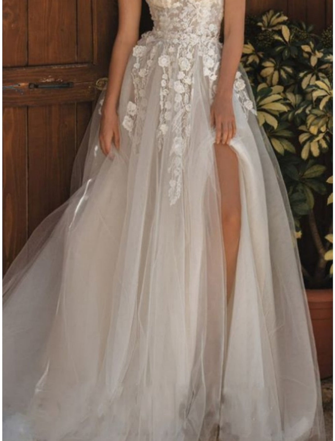 A-Line/Princess Off-the-Shoulder Floor-length Lace Wedding Dress