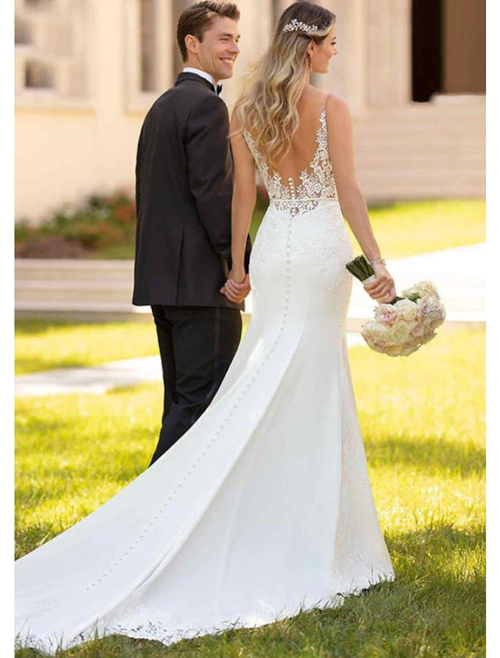 Trumpet/Mermaid V-Neck Floor-length Lace Wedding Dress