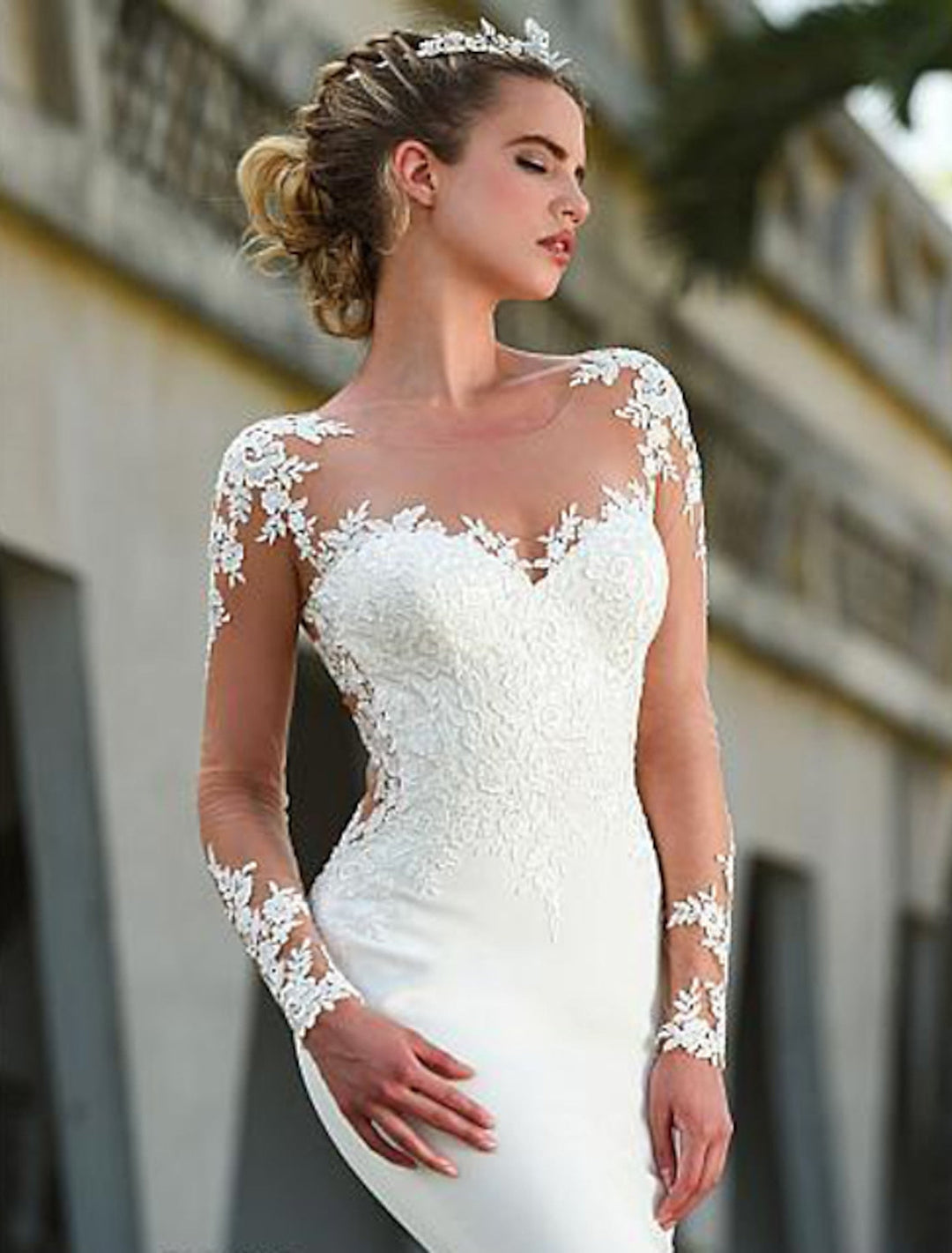 Trumpet/Mermaid Scoop Floor-length Lace Wedding Dress