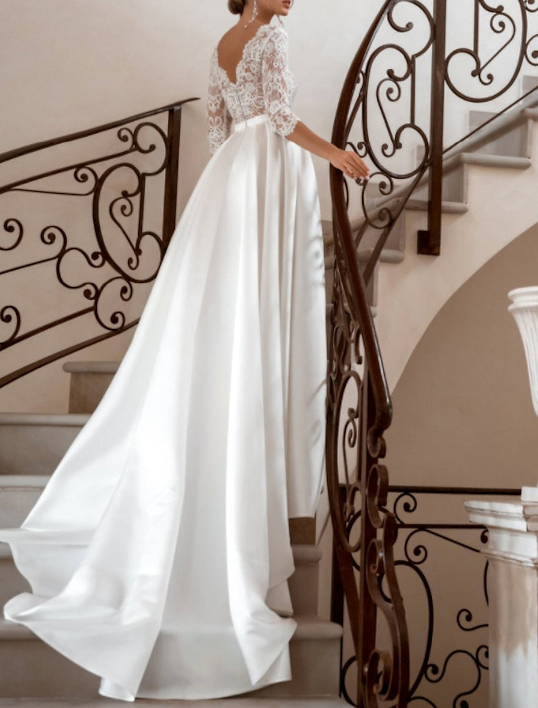 A-Line/Princess V-Neck Floor-length Lace Wedding Dress