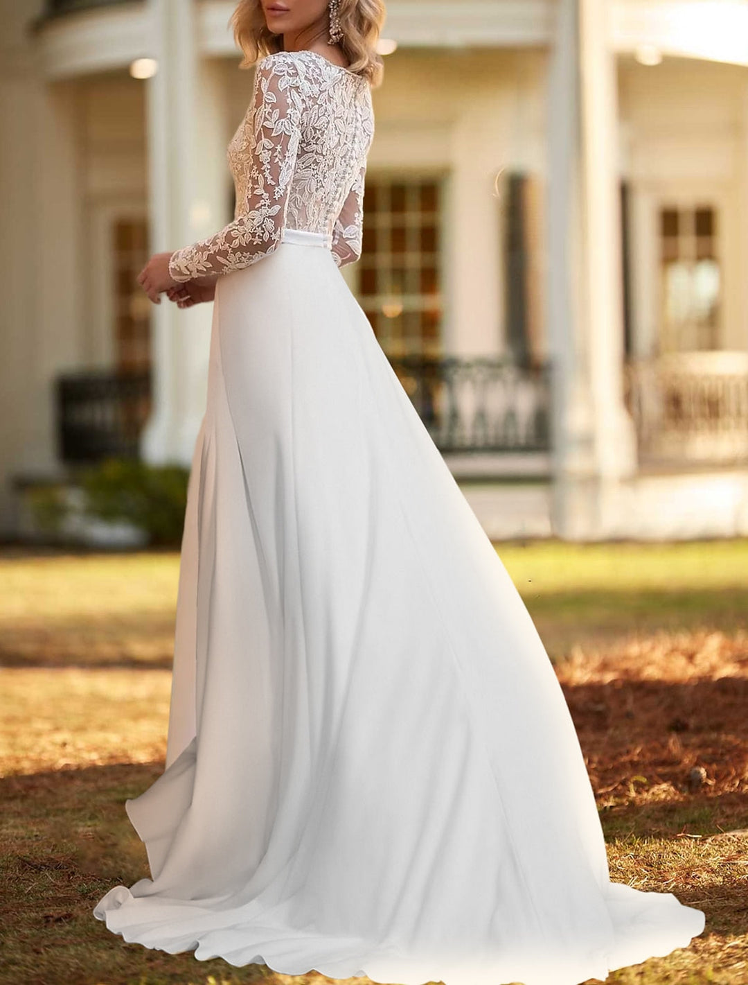 Two Piece Scoop Floor-length Lace Wedding Dress