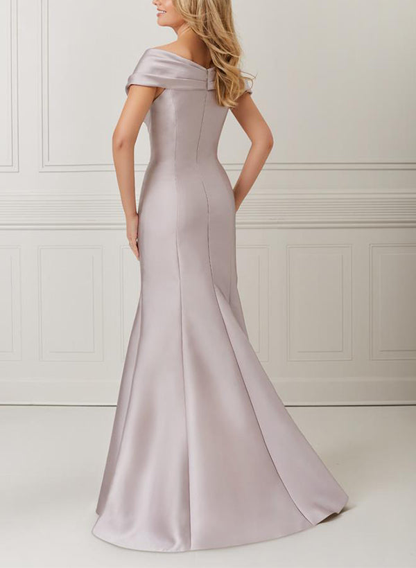 Trumpet/Mermaid Off-the-Shoulder Satin Mother of the Bride Dresses with Applique & Beading