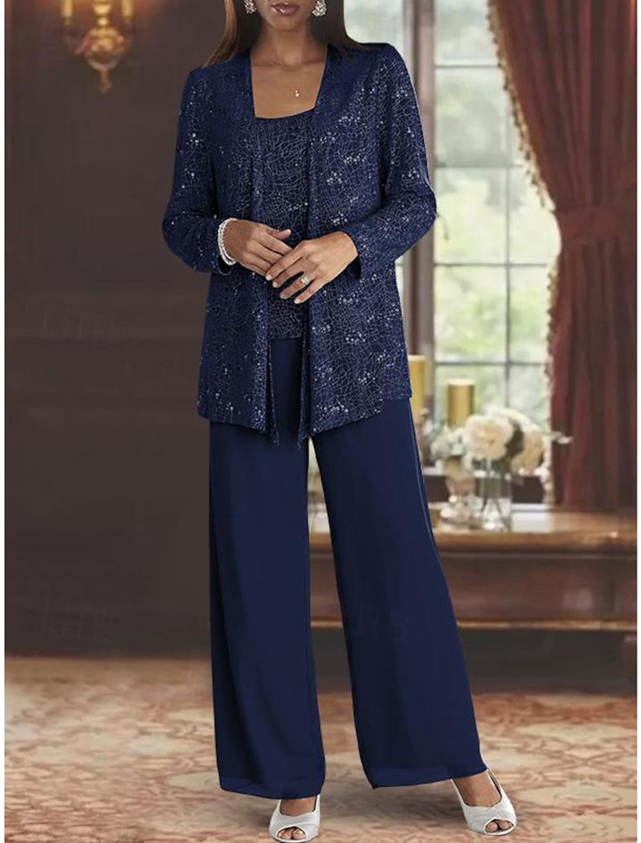 Chiffon Mother of the Bride Pantsuits with Sequins & Jacket