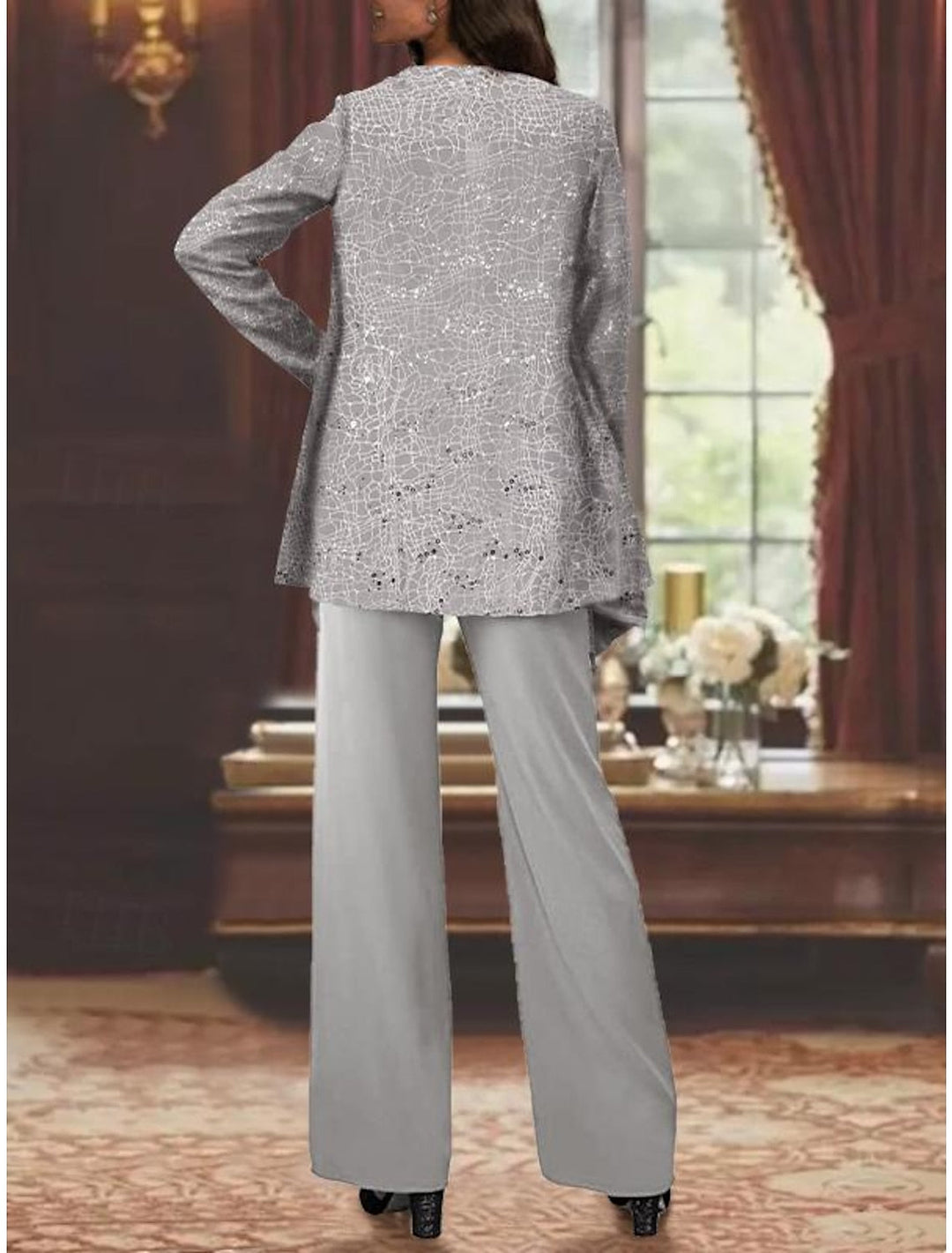 Chiffon Mother of the Bride Pantsuits with Sequins & Jacket