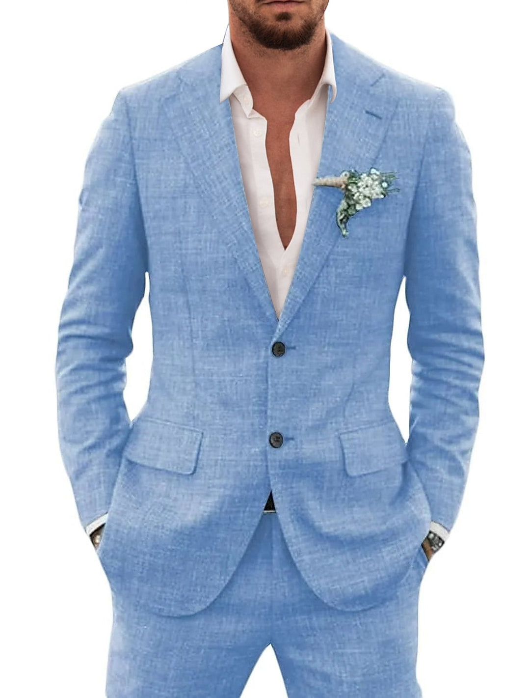 Men's Tailored Fit Single Breasted Two-buttons 2 Pieces Solid Coloured Linen Suits