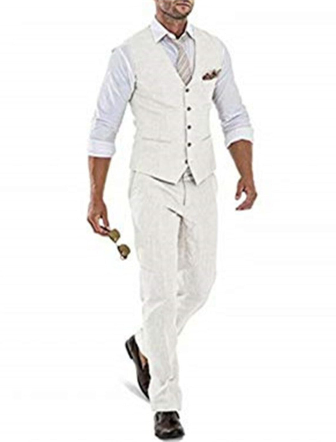 Men's Tailored Fit Single Breasted 2 Pieces Solid Coloured Linen Suits