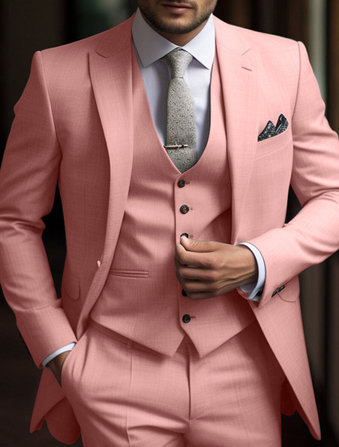 Men's Tailored Fit Single Breasted Two-buttons 3 Pieces Solid Coloured Wedding Suits