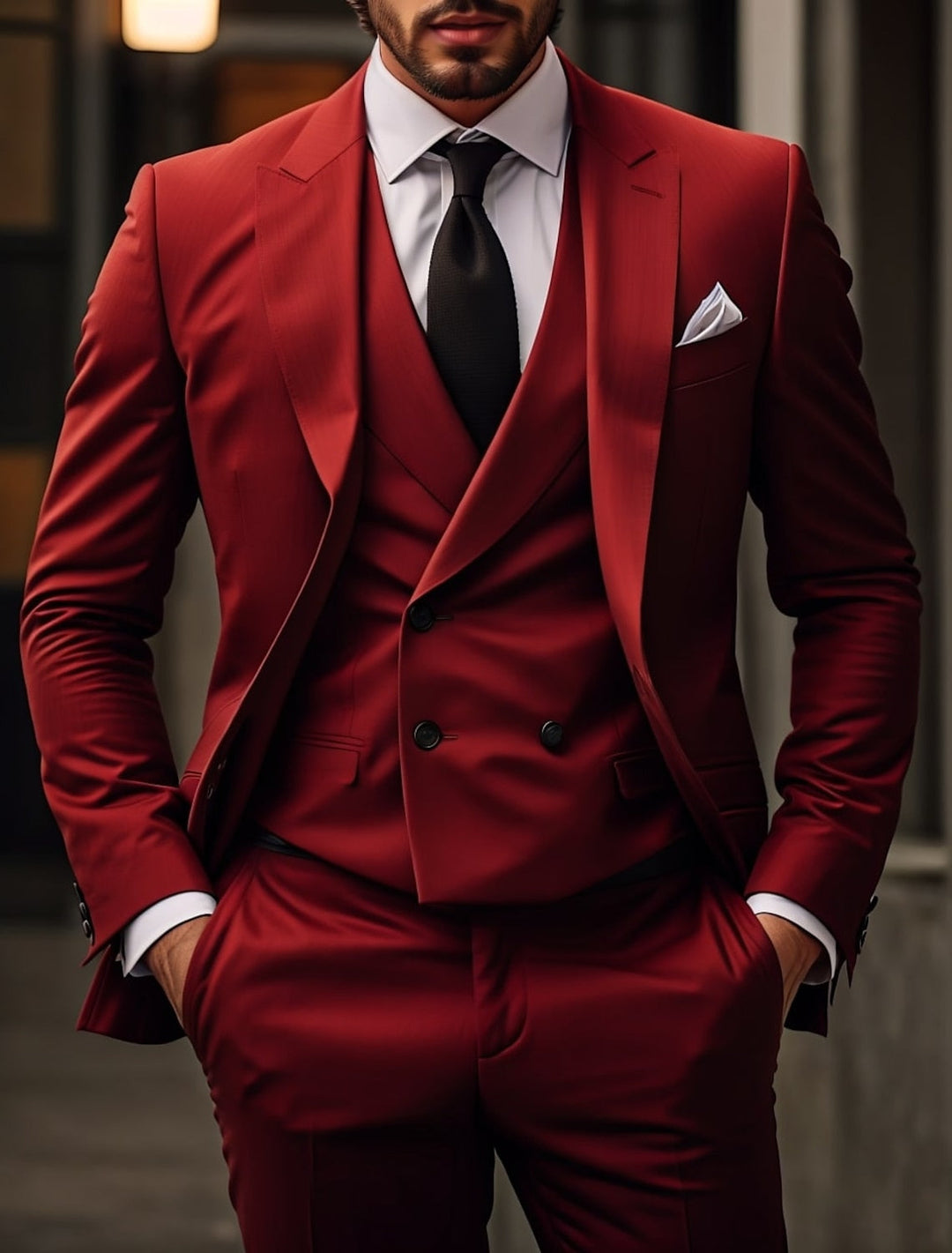 Men's Tailored Fit Single Breasted Two-buttons 3 Pieces Solid Coloured Wedding Suits