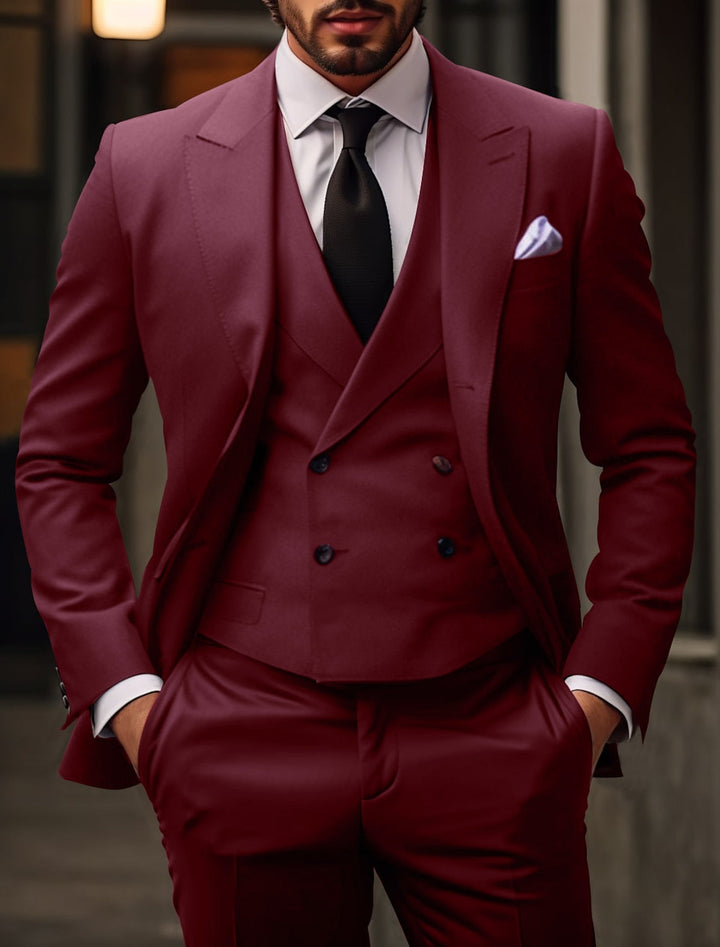 Men's Tailored Fit Single Breasted Two-buttons 3 Pieces Solid Coloured Wedding Suits