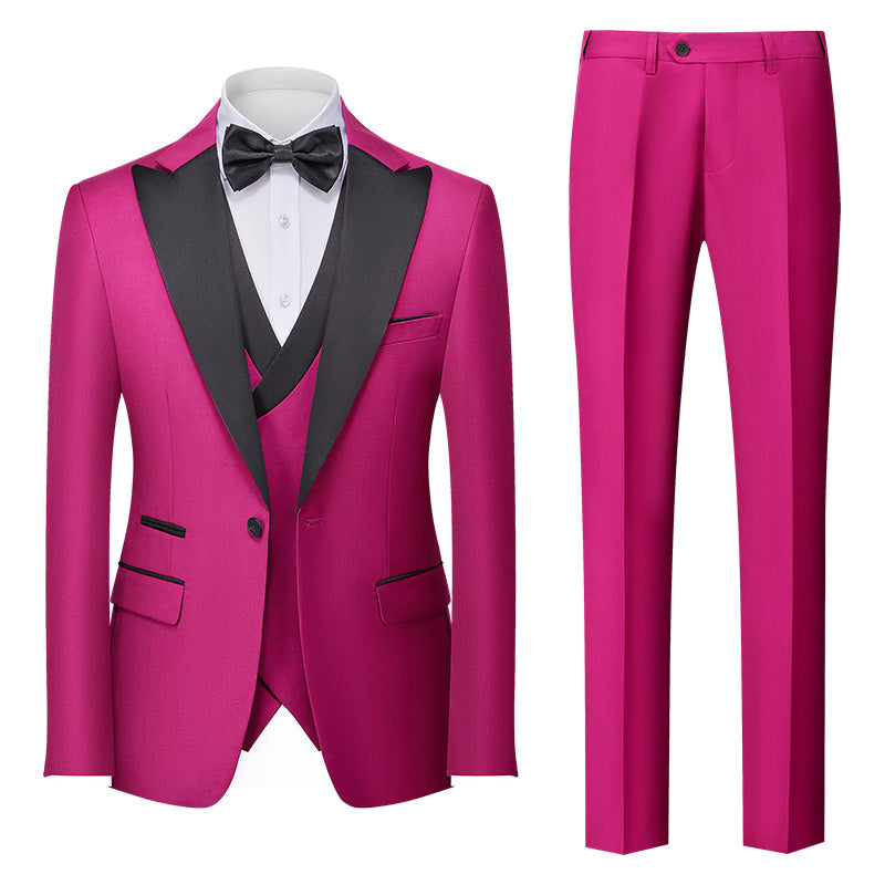 Burgundy Green Pink Red Blue White Men's Tailored Fit Single Breasted One-button 3 Pieces Solid Coloured Wedding Suits