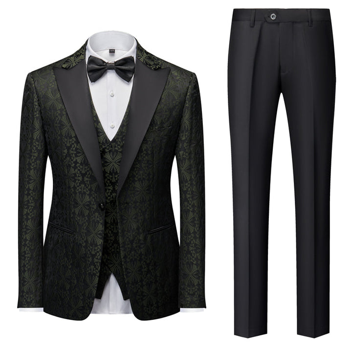 Green Gold Silver Black Men's Tailored Fit Single Breasted One-button 3 Pieces Printed Prom Party Suits