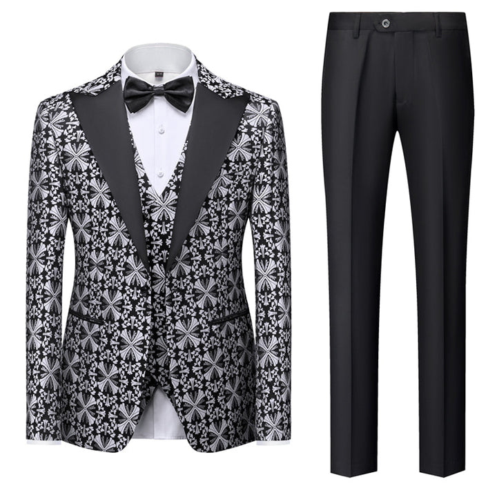 Green Gold Silver Black Men's Tailored Fit Single Breasted One-button 3 Pieces Printed Prom Party Suits