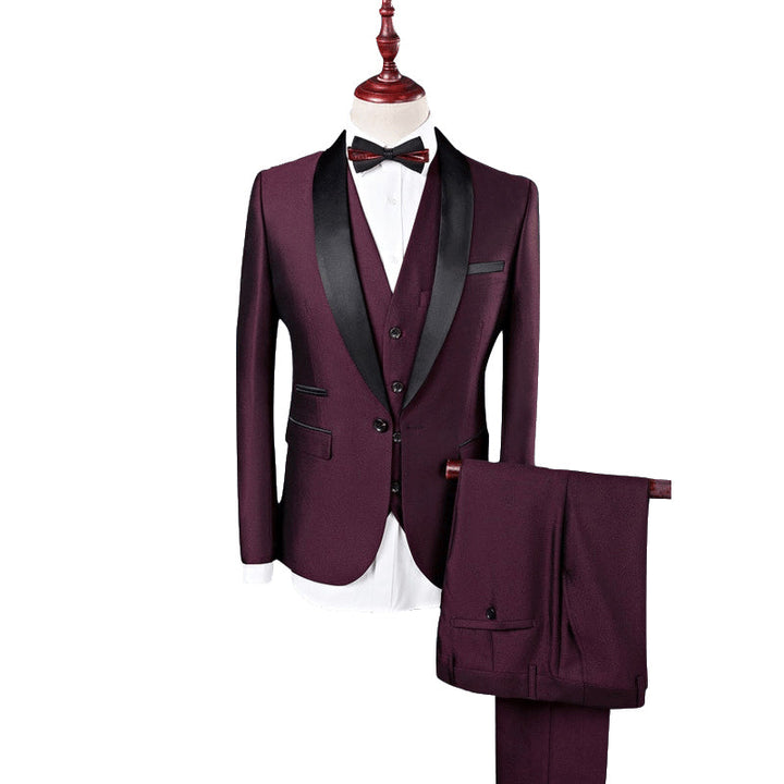 Burgundy White Blue Men's Tailored Fit Single Breasted One-button 3 Pieces Solid Coloured Wedding Suits