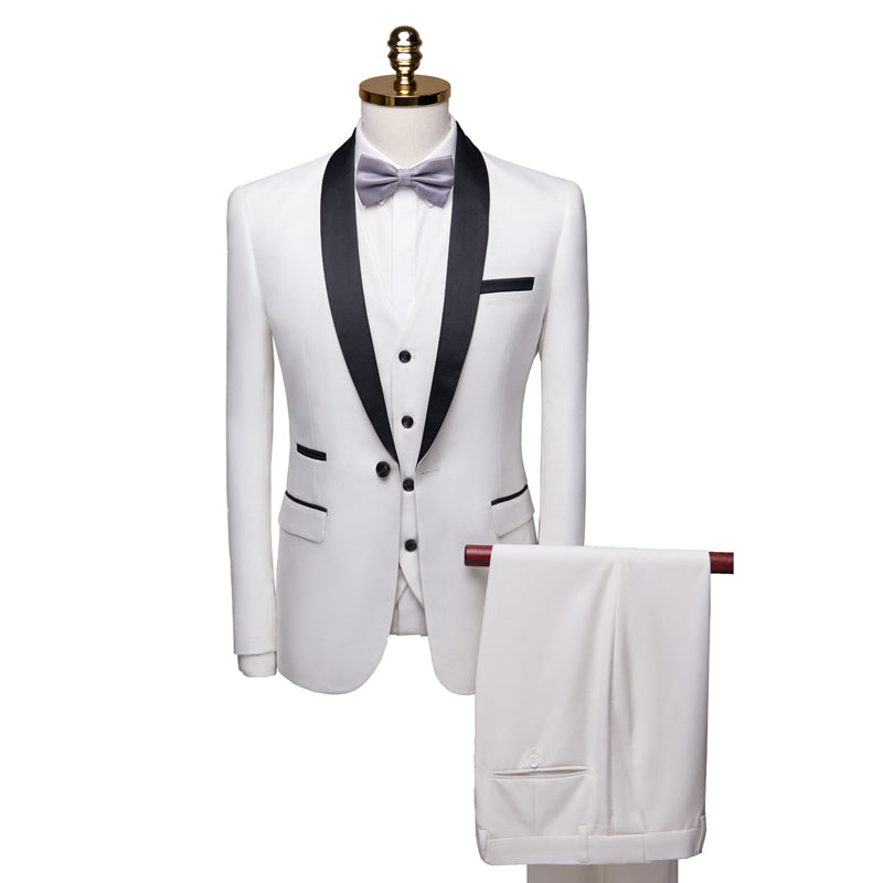 Burgundy White Blue Men's Tailored Fit Single Breasted One-button 3 Pieces Solid Coloured Wedding Suits