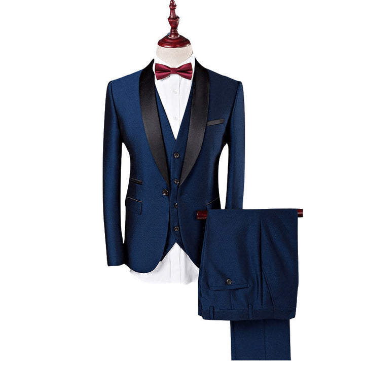 Burgundy White Blue Men's Tailored Fit Single Breasted One-button 3 Pieces Solid Coloured Wedding Suits