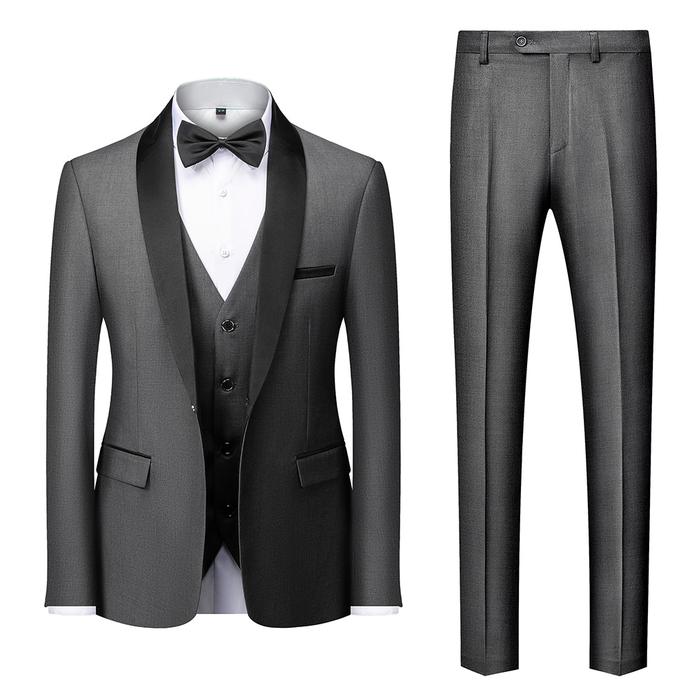 Blue Burgundy Gray Red Black Men's Tailored Fit Single Breasted One-button 3 Pieces Solid Coloured Wedding Suits