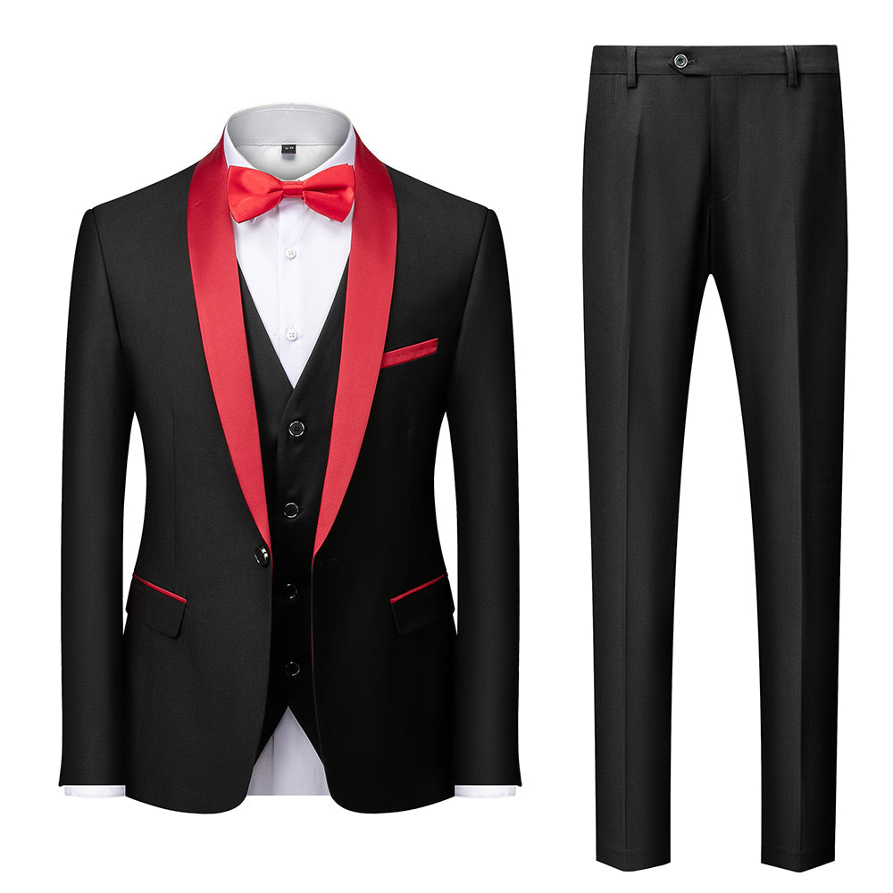 Blue Burgundy Gray Red Black Men's Tailored Fit Single Breasted One-button 3 Pieces Solid Coloured Wedding Suits